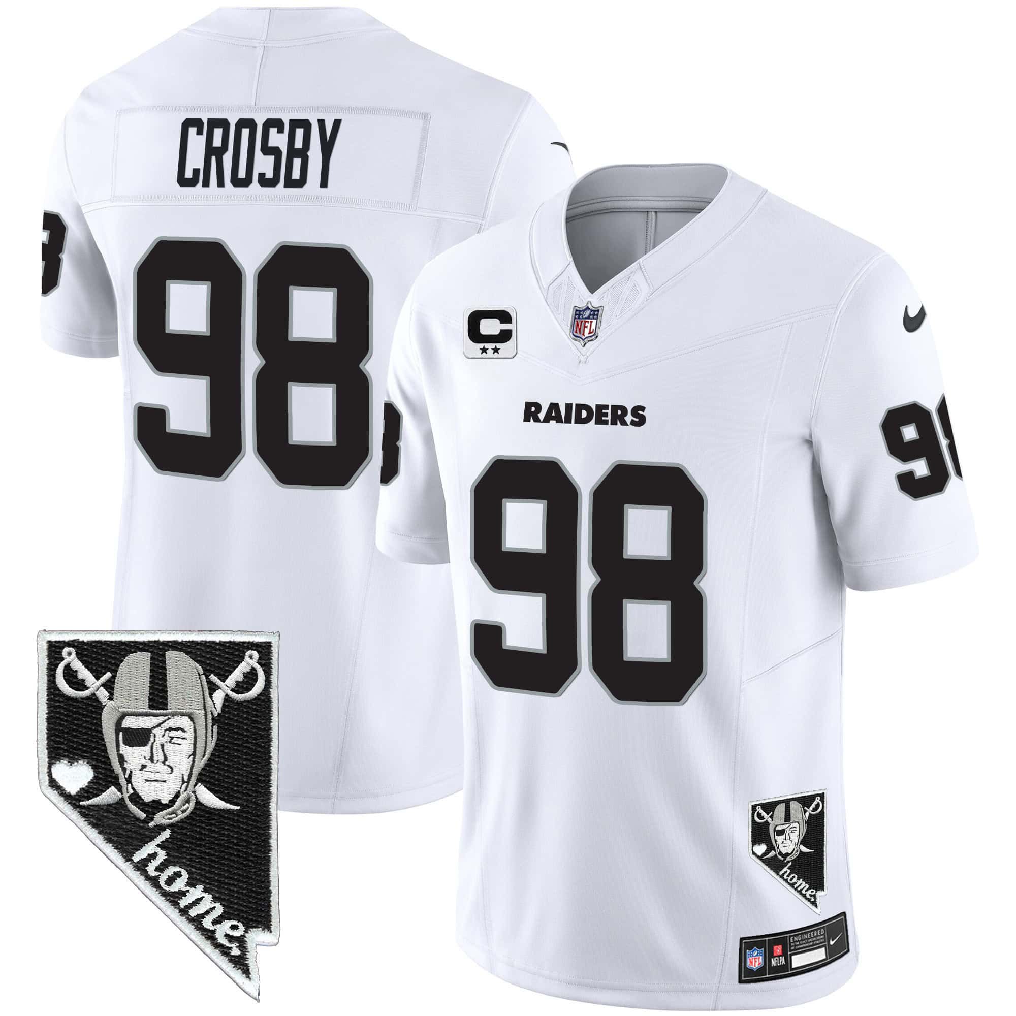 Men Oakland Raiders 98 Crosby White 2024 Nike Nevada Home Patch Vapor NFL Jersey
